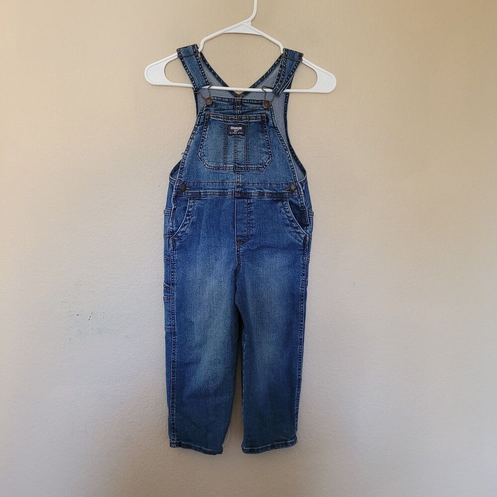 OSHKOSH B’gosh Toddler Size 5T Blue Denim Jean Overalls Bibs Straps Euc